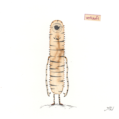 #achtundzwanzig Monster-chen Aquarelle mit Kaffee gemahlt - verkauft