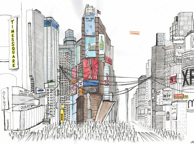 New York Impression Timessquare- Aquarelle/Tintenzeischnung - verschenkt