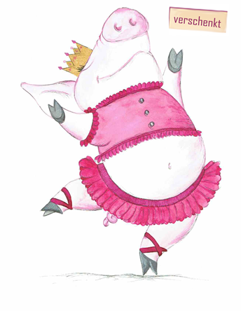 Tanzende Schweinprinzessin in rosa Aquarell - verschenkt