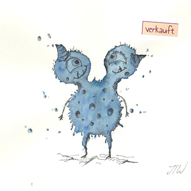 #zweiundzwanzig Monster-chen Aquarelle blau - verkauft