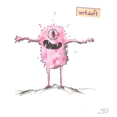 #zwölf Monster-chen Aquarelle rosarot - verkauft